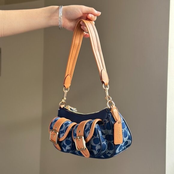 COACH Ashton Baguette Bag In Signature Canvas Denim/Brown CY700 - Picture 8 of 9